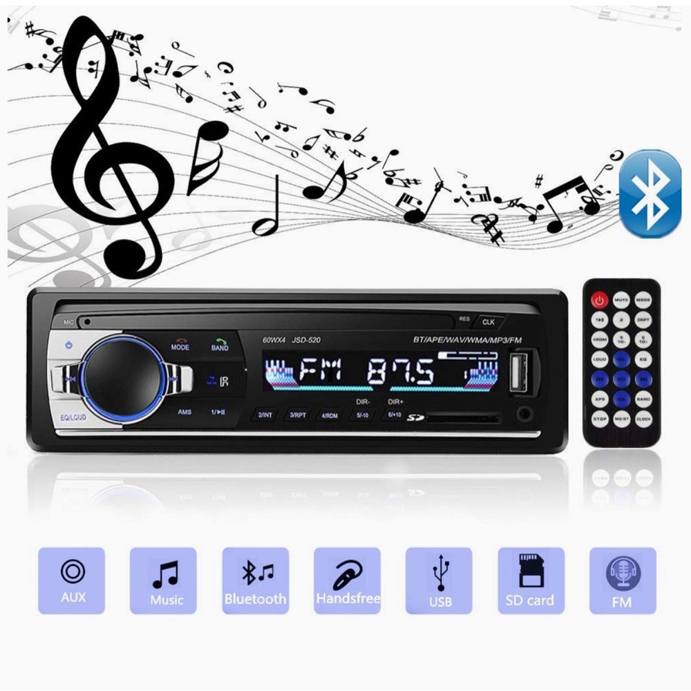Aigoss Bluetooth Car Stereo, 4x60W Car Audio FM Radio, MP3 Player USB/SD PORT🎶